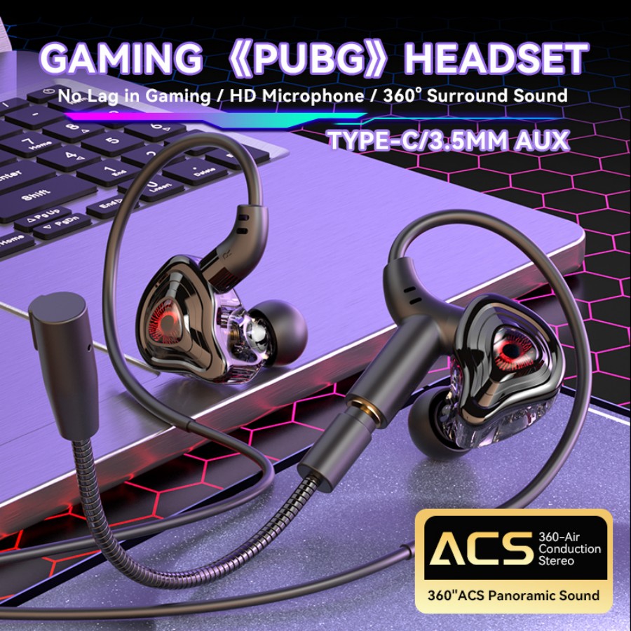 Esports Gaming Gear - Esports-Gaming-Headset, 360°-Surround-Sound, Hifi-Stereo-Ohrhörer mit Kabel, 3,5