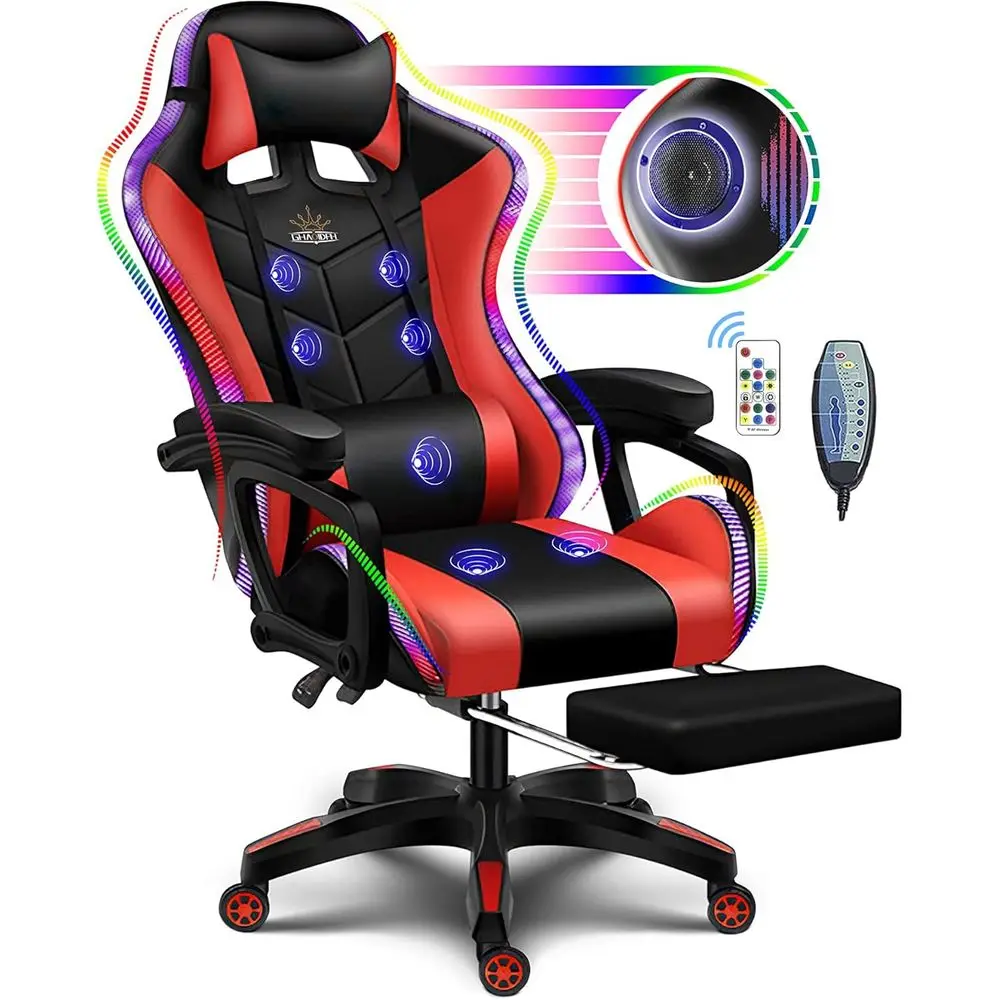 Rgb Gaming Chair - Ergonomischer Gaming-Stuhl mit hoher Rückenlehne, LED-RGB-Beleuchtung,