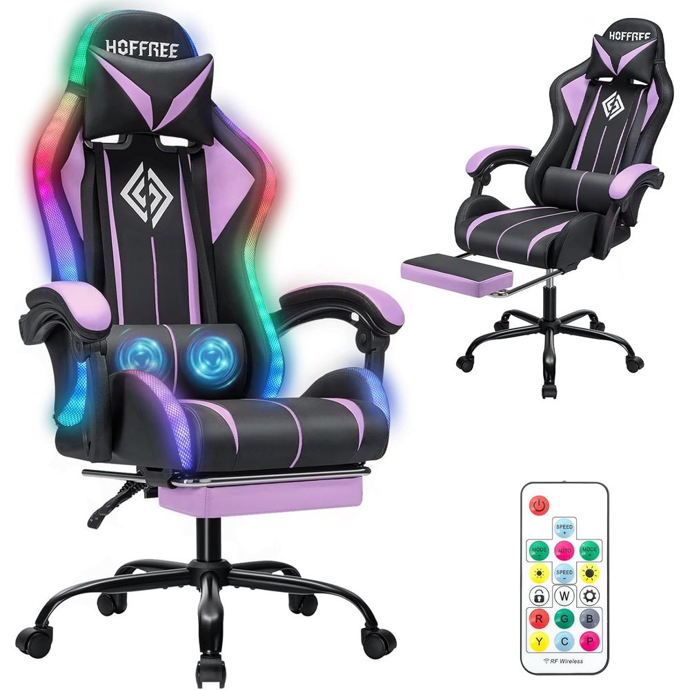 Rgb Gaming Chair - Ergonomischer LED RGB Gaming-Stuhl mit Massage,
