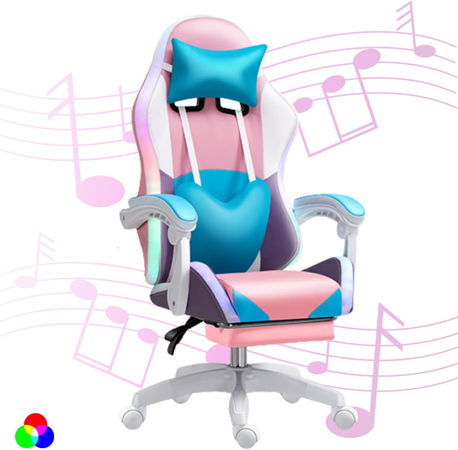Rgb Gaming Chair - RGB-LED-Gaming-Stuhl für Erwachsene, ergonomischer Videospielstuhl mit